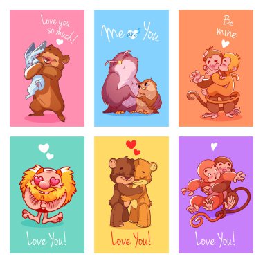 Sevgililer günü için tebrik kartları kümesi.