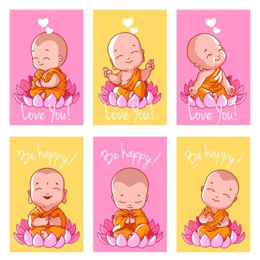 Set of cute cards with Buddha. clipart