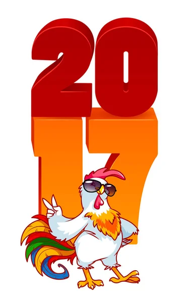 Vector illustration with rooster, symbol of 2017. — Stock Vector