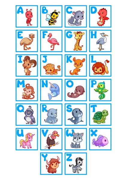 Cartoon alfabetet med roliga djur för barn. — Stock vektor