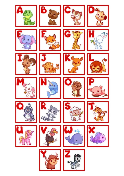 Cartoon-Alphabet mit lustigen Tieren für Kinder. Stockillustration