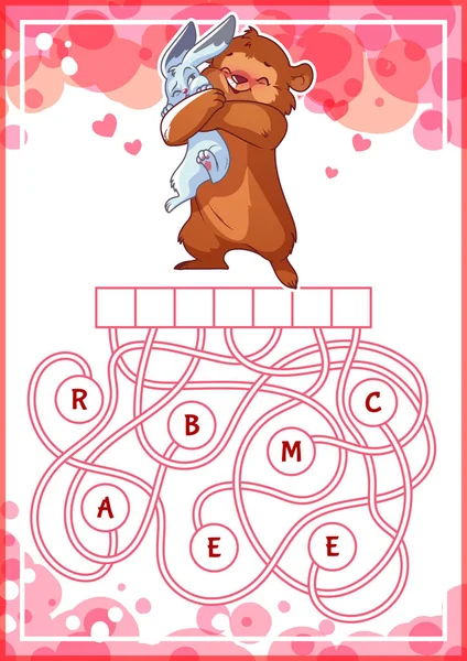Vzdělávací puzzle hra s medvěd a zajíc. Stock Ilustrace