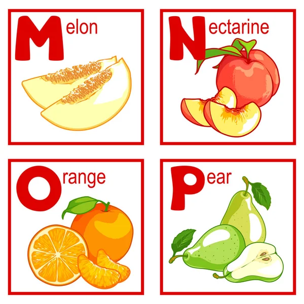 Un alphabet avec des fruits mignons . — Image vectorielle