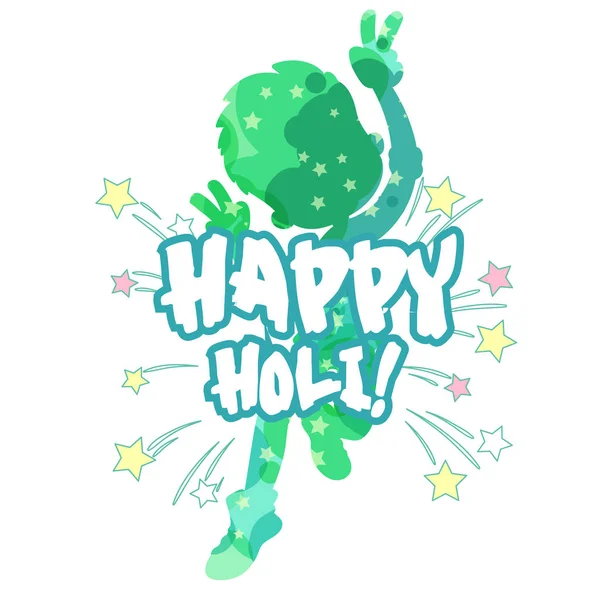 Happy Holi card with kid and stars. — Stock Vector