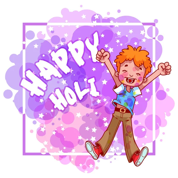 Happy Holi card with the fancy kid. — Stock Vector