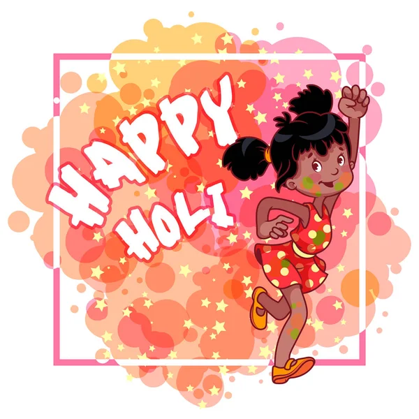 Happy Holi card with the fancy kid. — Stock Vector