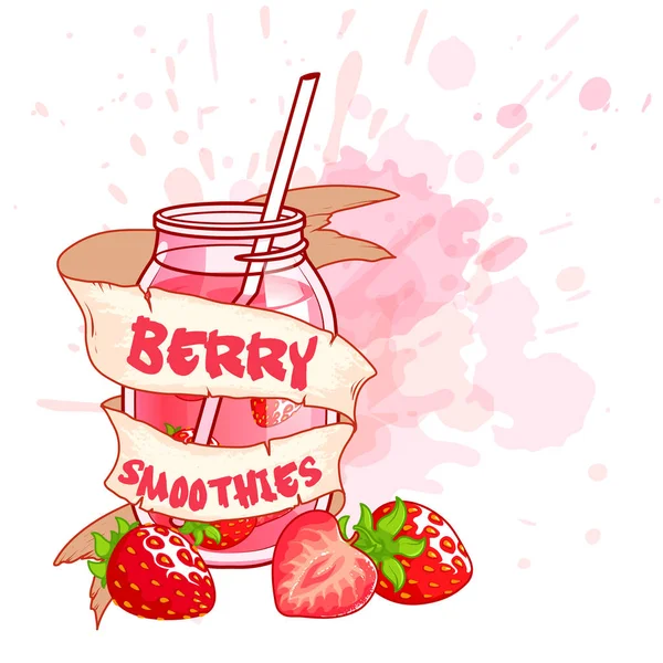 Cocktailglas mit Erdbeer-Smoothie. — Stockvektor