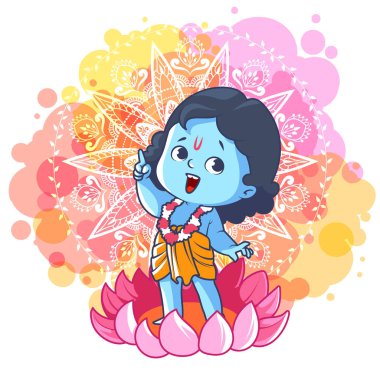 Happy little Krishna on the lotus. clipart