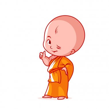 Başparmak ile mutlu küçük keşiş.