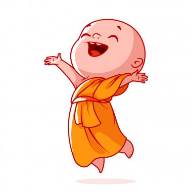 Çok mutlu küçük keşiş atlama.