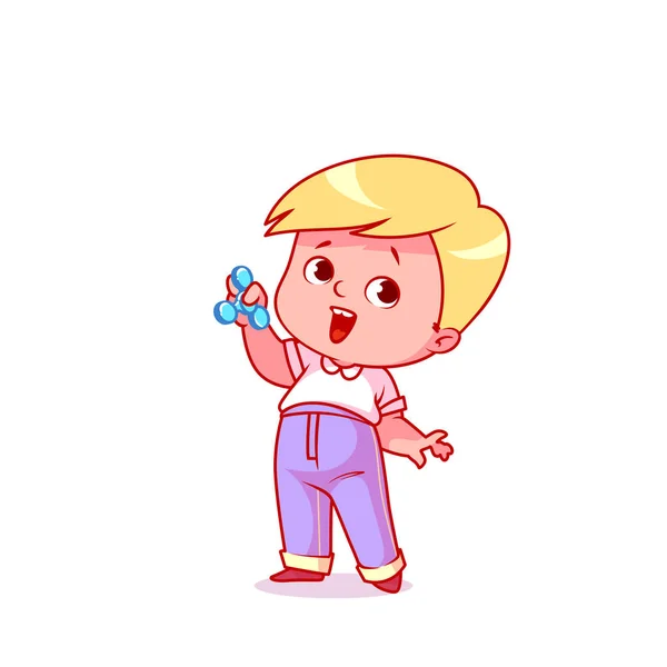 Un petit garçon très heureux avec la fileuse . — Image vectorielle