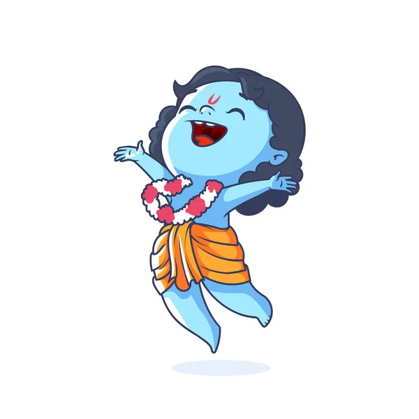 Very happy little Krishna is jumping. — Stock Vector