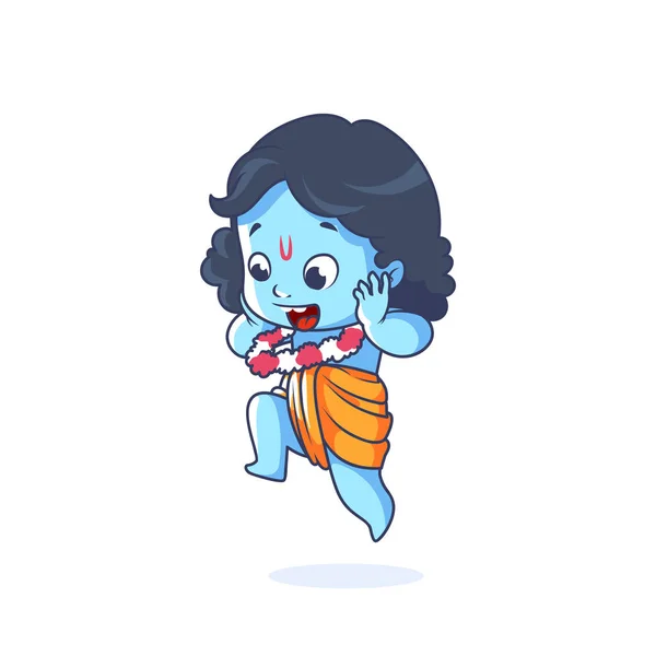 El pequeño Krishna muy feliz está saltando . — Vector de stock