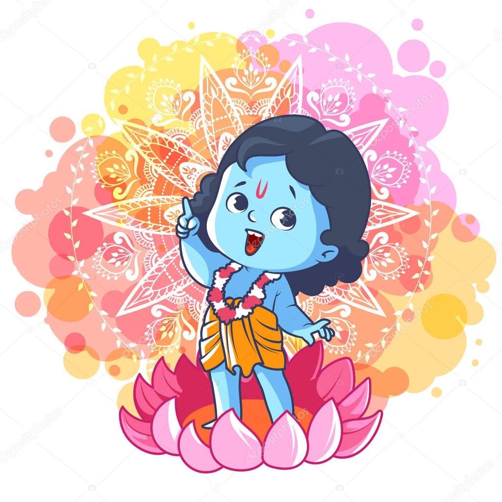 Happy little Krishna on the lotus.