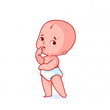 Çok şirin dalgın bebek beyaz altına bez.