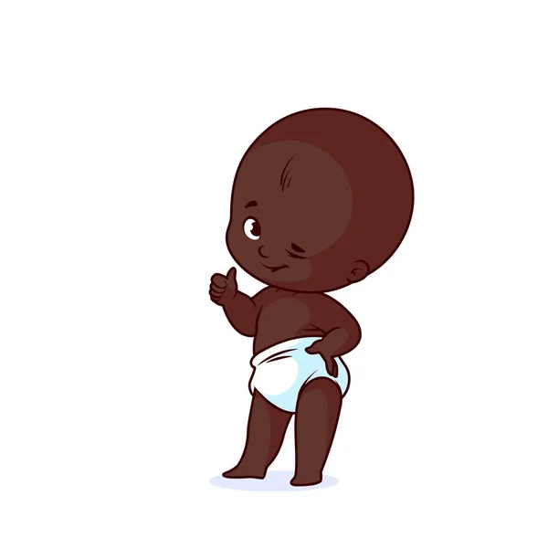 Very cute little baby in a white diaper with a thumb up. — Stock Vector