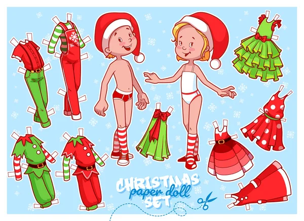 Cute paper doll in Christmas theme. — Stock Vector