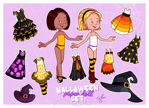 Linda muñeca de papel en el tema de Halloween . — Vector de stock