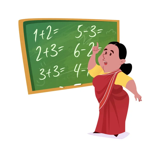 Professeur indien à Saree avec un tableau vert . — Image vectorielle