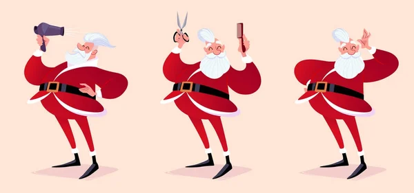 Papai Noel como cabeleireiro . — Vetor de Stock