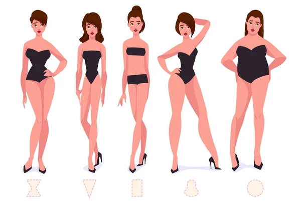 Conjunto de tipos de forma do corpo feminino - cinco tipos . — Vetor de Stock