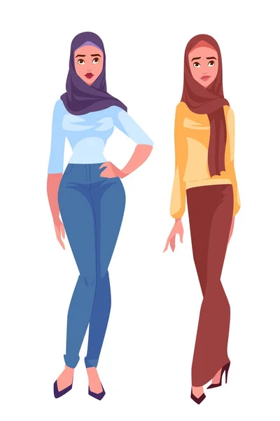 Deux belles femmes musulmanes en hijab . — Image vectorielle