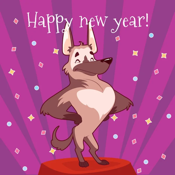 Tarjeta de dibujos animados para Año Nuevo con un perro valiente lindo . — Vector de stock