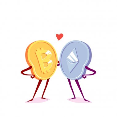 Bitcoin and etherum are friends. clipart