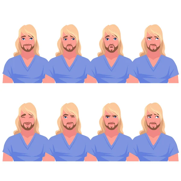 Set of blonde man's emotions. — Stock Vector