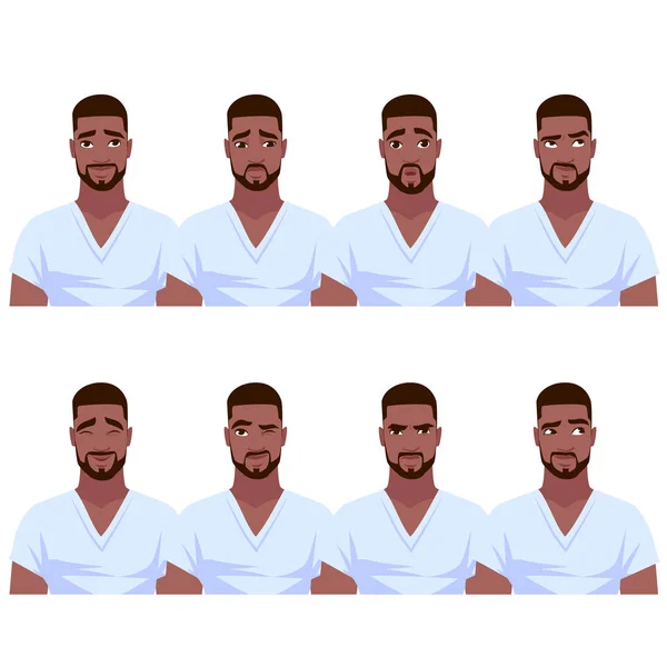 Set of African American man's emotions. — Stock Vector