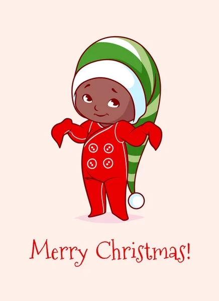 Tarjeta de Navidad con un lindo bebé afroamericano . — Vector de stock