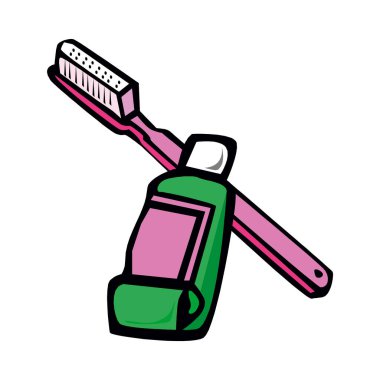 Diş fırçası ve diş macunu vektör çizim oyma. Yönetim Kurulu tarzı taklit kaşı. Elle çizilmiş resim.