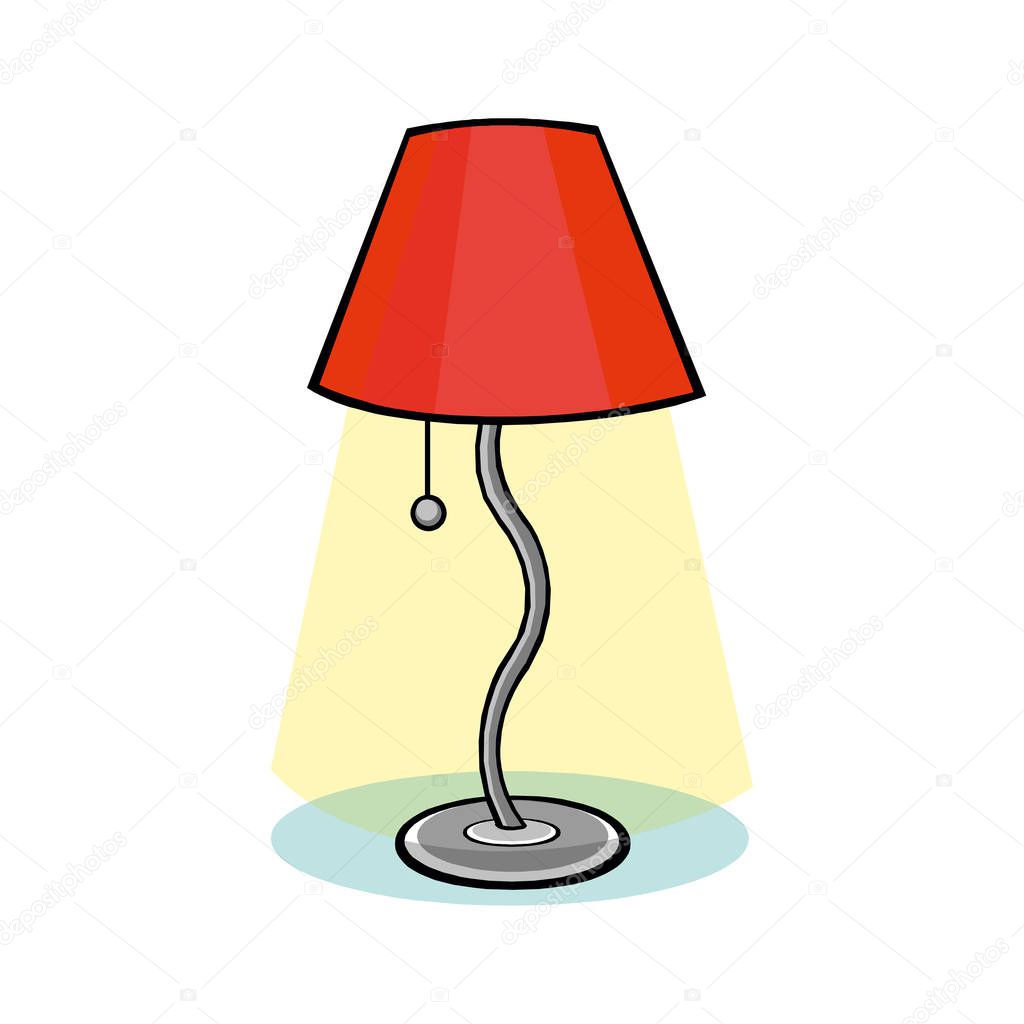 Colorful table lamp light icon for your design. Flat cartoon lamp light isolated.The flow of light