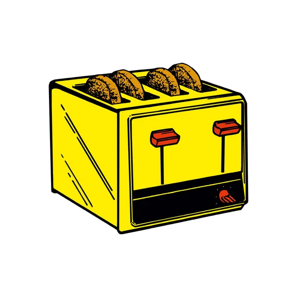 Broodrooster met brood plakjes cartoon. Handgetekende vectorvoorraadillustratie. — Stockvector