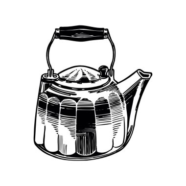 Bir çaydanlığın el çizimi silueti. Vektör illüstrasyonu.