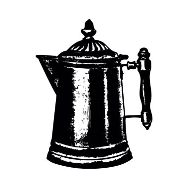 Bir çaydanlığın el çizimi silueti. Vektör illüstrasyonu.