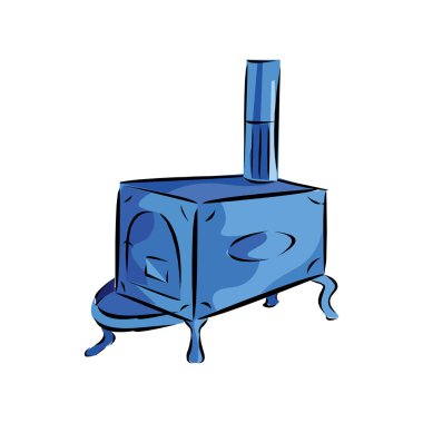 Beyaz arka planda izole edilmiş geleneksel bir odun sobası.