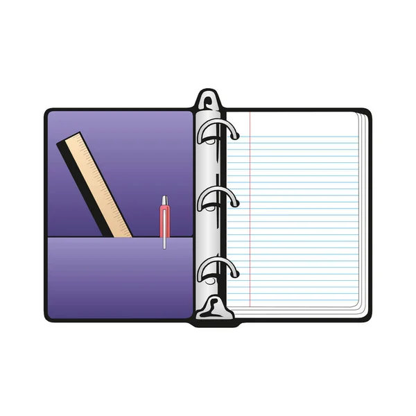 Плоский дизайнерський блокнот і паперові листи ізольовані на білому тлі, де є місце для тексту. Шкільний векторний фон з відкритим ноутбуком . — стоковий вектор