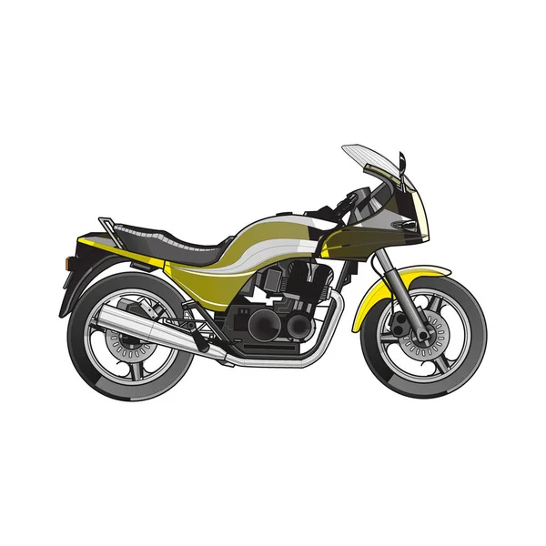 Мотоцикл вектор, реалистичная иллюстрация. Черный мотоцикл полу-лицо со многими деталями на белом фоне — стоковый вектор