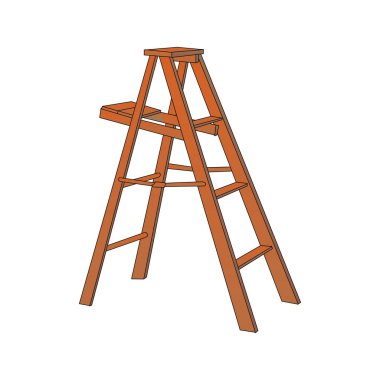 Alüminyum beş basamaklı katlanabilir merdiven. Beyaz arka planda duran platform taburesi ve el çubuğu var. vektör illüstrasyonu