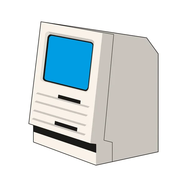 Retro Stolní Bílý Počítač Monitorem Klávesnicí Myší Bílém Pozadí — Stockový vektor