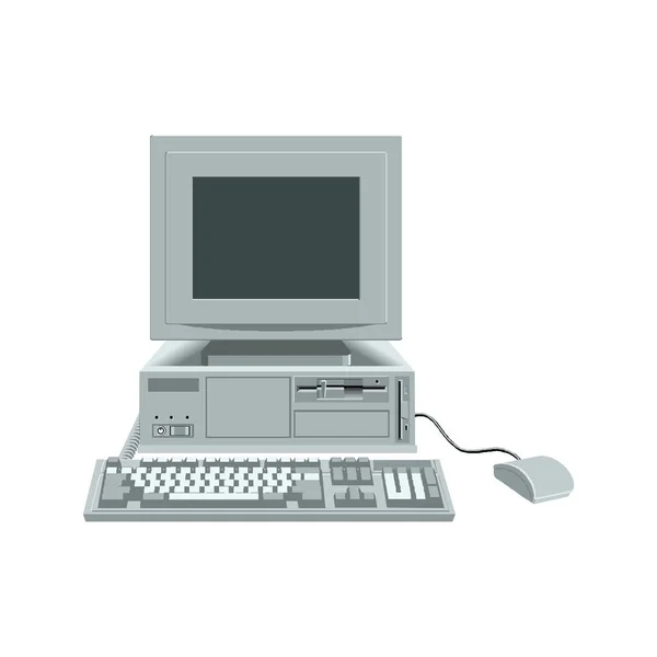 复古的台式机 白色背景上有监视器 键盘和鼠标 — 图库矢量图片