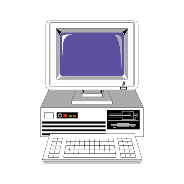 Ordenador Personal Vintage Con Teclado Ratón Aislado Blanco Ilustración Vectorial — Vector de stock