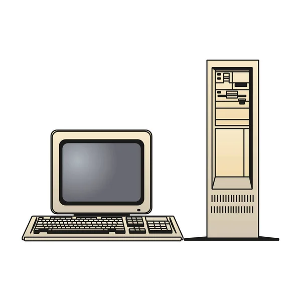 Vintage Personal Computer Mit Tastatur Und Maus Isoliert Auf Weiß — Stockvektor