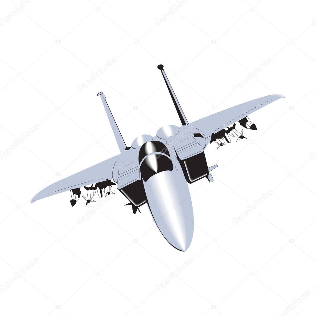 Detailed Isometric Vector Illustration of an F-16 Fighter Jet Airborne isolated on a white in EPS10