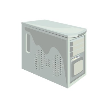 EPS10 beyaz arka planında monitör, klavye ve fare ile retro masaüstü beyaz bilgisayarı