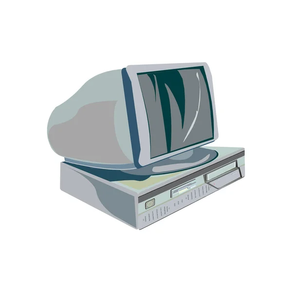 La computadora blanca de escritorio retro con monitor, teclado y ratón en el fondo blanco en EPS10 — Archivo Imágenes Vectoriales