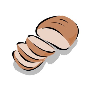 Ekmek, fırın ikonu, dilimlenmiş taze buğday ekmeği beyaz arka planda izole edilmiş.