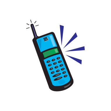 Hoparlörlü ve mikrofonlu bir telefon. Birim üzerine anten monte edilmiş aygıt.