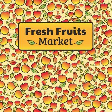 Sonbahar, vektör seamless modeli metin ile elma. Meyve ile bir alışveriş için oturum açın. Vektör çizim.